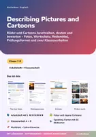 Vorschau - Unterrichtsreihen - Describing Pictures and Cartoons | Arbeitsheft + 2 Klassenarbeiten | Bildbeschreibung, Cartoons, Speaking | Englisch Klasse 7–9 | mit Lösungen - Deckblatt