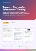 Vorschau - Unterrichtsreihen - Tenses – Zeitformen-Training | Arbeitsheft + 2 Klassenarbeiten | alle 11 Zeitformen mit Zeitstrahl | Englisch Klasse 5–10 | mit Lösungen - Deckblatt