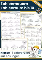 Vorschau - Arbeitsblätter - Zahlenmauern bis 10 - Arbeitsblätter Klasse 1 | Differenzierte Übungen, Lücken & Fehlersuche - Deckblatt
