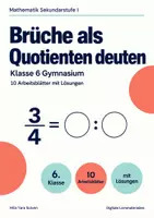 Vorschau - Arbeitsblätter - Brüche als Quotienten deuten Klasse 6 Gymnasium | Mathematik Sekundarstufe I | 10 Arbeitsblätter mit Lösungen als PDF - Deckblatt