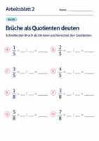 Vorschau - Arbeitsblätter - Brüche als Quotienten deuten Klasse 6 Gymnasium | Mathematik Sekundarstufe I | 10 Arbeitsblätter mit Lösungen als PDF - Seite 2