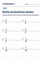 Vorschau - Arbeitsblätter - Brüche als Quotienten deuten Klasse 6 Gymnasium | Mathematik Sekundarstufe I | 10 Arbeitsblätter mit Lösungen als PDF - Seite 3