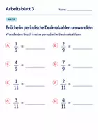 Vorschau - Arbeitsblätter - Brüche in periodische Dezimalzahlen umwandeln Klasse 6 Gymnasium | Mathematik Sekundarstufe I | 10 Arbeitsblätter mit Lösungen als PDF - Seite 3