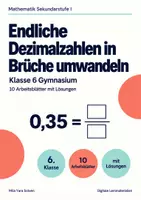 Vorschau - Arbeitsblätter - Endliche Dezimalzahlen in Brüche umwandeln Klasse 6 Gymnasium | Mathematik Sekundarstufe I | 10 Arbeitsblätter mit Lösungen als PDF - Deckblatt