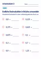 Vorschau - Arbeitsblätter - Endliche Dezimalzahlen in Brüche umwandeln Klasse 6 Gymnasium | Mathematik Sekundarstufe I | 10 Arbeitsblätter mit Lösungen als PDF - Seite 3