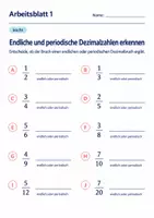 Vorschau - Arbeitsblätter - Endliche und periodische Dezimalzahlen erkennen Klasse 6 Gymnasium | Mathematik Sekundarstufe I | 10 Arbeitsblätter mit Lösungen als PDF - Seite 1