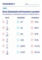 Vorschau - Arbeitsblätter - Bruch, Dezimalzahl und Prozentwert zuordnen Klasse 6 Gymnasium | Mathematik Sekundarstufe I | 10 Arbeitsblätter mit Lösungen als PDF - Seite 2