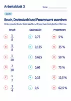Vorschau - Arbeitsblätter - Bruch, Dezimalzahl und Prozentwert zuordnen Klasse 6 Gymnasium | Mathematik Sekundarstufe I | 10 Arbeitsblätter mit Lösungen als PDF - Seite 3