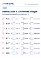 Vorschau - Arbeitsblätter - Dezimalzahlen in Stellenwerte zerlegen Klasse 6 Gymnasium | Mathematik Sekundarstufe I | 10 Arbeitsblätter mit Lösungen als PDF - Seite 2
