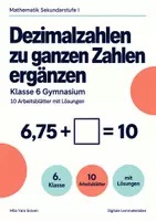 Vorschau - Arbeitsblätter - Dezimalzahlen zu ganzen Zahlen ergänzen Klasse 6 Gymnasium | Mathematik Sekundarstufe I | 10 Arbeitsblätter mit Lösungen als PDF - Deckblatt