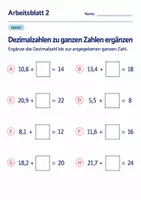 Vorschau - Arbeitsblätter - Dezimalzahlen zu ganzen Zahlen ergänzen Klasse 6 Gymnasium | Mathematik Sekundarstufe I | 10 Arbeitsblätter mit Lösungen als PDF - Seite 2