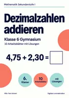 Vorschau - Arbeitsblätter - Dezimalzahlen addieren Klasse 6 Gymnasium | Mathematik Sekundarstufe I | 10 Arbeitsblätter mit Lösungen als PDF - Deckblatt