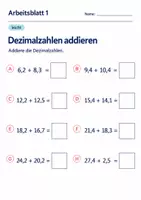 Vorschau - Arbeitsblätter - Dezimalzahlen addieren Klasse 6 Gymnasium | Mathematik Sekundarstufe I | 10 Arbeitsblätter mit Lösungen als PDF - Seite 1