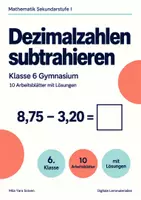 Vorschau - Arbeitsblätter - Dezimalzahlen subtrahieren Klasse 6 Gymnasium | Mathematik Sekundarstufe I | 10 Arbeitsblätter mit Lösungen als PDF - Deckblatt