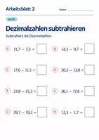 Vorschau - Arbeitsblätter - Dezimalzahlen subtrahieren Klasse 6 Gymnasium | Mathematik Sekundarstufe I | 10 Arbeitsblätter mit Lösungen als PDF - Seite 2