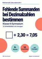 Vorschau - Arbeitsblätter - Fehlende Summanden bei Dezimalzahlen bestimmen Klasse 6 Gymnasium | Mathematik Sekundarstufe I | 10 Arbeitsblätter mit Lösungen als PDF - Deckblatt