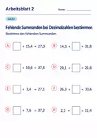 Vorschau - Arbeitsblätter - Fehlende Summanden bei Dezimalzahlen bestimmen Klasse 6 Gymnasium | Mathematik Sekundarstufe I | 10 Arbeitsblätter mit Lösungen als PDF - Seite 2