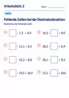 Vorschau - Arbeitsblätter - Fehlende Zahlen bei der Dezimalsubtraktion Klasse 6 Gymnasium | Mathematik Sekundarstufe I | 10 Arbeitsblätter mit Lösungen als PDF - Seite 2