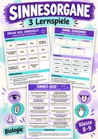 Vorschau - Arbeitsblätter - Sinnesorgane – 3 Lernspiele Biologie Klasse 8–9 - Deckblatt