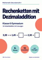 Vorschau - Arbeitsblätter - Rechenketten mit Dezimaladdition Klasse 6 Gymnasium | Mathematik Sekundarstufe I | 10 Arbeitsblätter mit Lösungen als PDF - Deckblatt