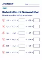 Vorschau - Arbeitsblätter - Rechenketten mit Dezimaladdition Klasse 6 Gymnasium | Mathematik Sekundarstufe I | 10 Arbeitsblätter mit Lösungen als PDF - Seite 1