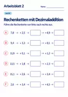 Vorschau - Arbeitsblätter - Rechenketten mit Dezimaladdition Klasse 6 Gymnasium | Mathematik Sekundarstufe I | 10 Arbeitsblätter mit Lösungen als PDF - Seite 2