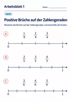 Vorschau - Arbeitsblätter - Positive Brüche auf der Zahlengeraden Klasse 6 Gymnasium | Mathematik Sekundarstufe I | 10 Arbeitsblätter mit Lösungen als PDF - Seite 1