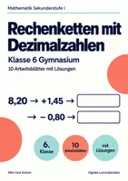 Vorschau - Arbeitsblätter - Rechenketten mit Dezimalzahlen Klasse 6 Gymnasium | Mathematik Sekundarstufe I | 10 Arbeitsblätter mit Lösungen als PDF - Deckblatt