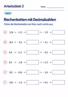 Vorschau - Arbeitsblätter - Rechenketten mit Dezimalzahlen Klasse 6 Gymnasium | Mathematik Sekundarstufe I | 10 Arbeitsblätter mit Lösungen als PDF - Seite 2