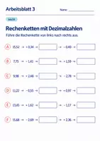 Vorschau - Arbeitsblätter - Rechenketten mit Dezimalzahlen Klasse 6 Gymnasium | Mathematik Sekundarstufe I | 10 Arbeitsblätter mit Lösungen als PDF - Seite 3
