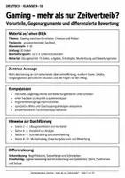 Vorschau - Arbeitsblätter - Sachtextanalyse Gaming Klasse 9 10 - Seite 1