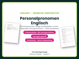 Vorschau - Arbeitsblätter - Personalpronomen Englisch – Übungen - Deckblatt