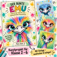 Vorschau - Mal- und Bastelvorlagen - Der bunte Emu – Schritt für Schritt zum farbenfrohen Kunstwerk - Seite 1