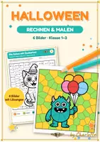 Vorschau - Arbeitsblätter - Halloween Grundschule Paket | Rätsel-Rallye + Rechnen & Malen | Klasse 1-4 - Seite 1
