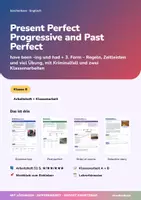 Vorschau - Unterrichtsreihen - Present Perfect Progressive and Past Perfect | Arbeitsheft + 2 Klassenarbeiten | have been -ing, had + 3. Form, Zeitleisten | Englisch Klasse 8 | mit Lösungen - Deckblatt