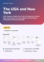 Vorschau - Unterrichtsreihen - The USA and New York | Arbeitsheft + 2 Klassenarbeiten | Staaten, Städte, New York, AmE vs BrE | Englisch Klasse 7/8 | mit Lösungen - Deckblatt