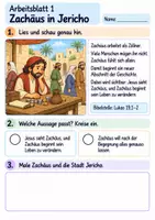 Vorschau - Arbeitsblätter - Zachäus begegnet Jesus | Religion Klasse 2 Arbeitsblätter | Evangelische Religionslehre | 10 Arbeitsblätter als PDF - Seite 1