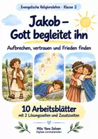 Vorschau - Arbeitsblätter - Jakob – Gott begleitet ihn | Religion Klasse 2 Arbeitsblätter | Evangelische Religionslehre | 10 Arbeitsblätter als PDF - Deckblatt