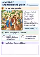 Vorschau - Arbeitsblätter - Jesus auf der Hochzeit in Kana | Religion Klasse 2 Arbeitsblätter | Evangelische Religionslehre | 10 Arbeitsblätter als PDF - Seite 1