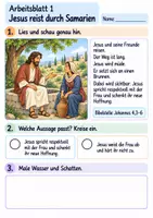 Vorschau - Arbeitsblätter - Jesus und die Frau am Brunnen | Religion Klasse 2 Arbeitsblätter | Evangelische Religionslehre | 10 Arbeitsblätter als PDF - Seite 1