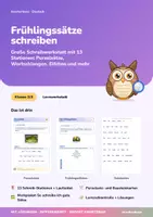 Vorschau - Arbeitsblätter - Frühlingssätze schreiben | Schreibwerkstatt mit 13 Stationen + Lernzielkontrolle | Purzelsätze, Satzbau, Elfchen | Deutsch Klasse 2/3 | mit Lösungen - Deckblatt