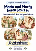 Vorschau - Arbeitsblätter - Maria und Marta hören Jesus zu | Religion Klasse 2 Arbeitsblätter | Evangelische Religionslehre | 10 Arbeitsblätter als PDF - Deckblatt
