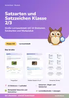 Vorschau - Arbeitsblätter - Satzarten und Satzzeichen | Lernwerkstatt mit 13 Stationen + Lernzielkontrolle | Aussage-, Frage-, Aufforderungssatz | Deutsch Klasse 2/3 | mit Lösungen - Deckblatt