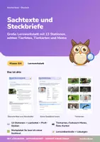 Vorschau - Arbeitsblätter - Sachtexte lesen und Steckbrief schreiben | Lernwerkstatt mit 13 Stationen + Lernzielkontrolle | Tiersteckbriefe, Tierkarten, Memo | Deutsch Klasse 3/4 | mit Lösungen - Deckblatt