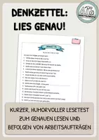Vorschau - Arbeitsblätter - Denkzettel: Lies genau. Dann leg los. - Deckblatt