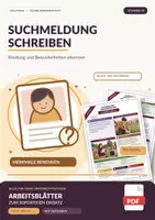Vorschau - Arbeitsblätter - Personenbeschreibung Suchmeldung: Kleidung und Besonderheiten | Unterrichtsstunde mit Materialtext, Arbeitsblättern und Lösungen | Deutsch Klasse 5/6 - Deckblatt