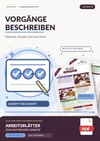 Vorschau - Arbeitsblätter - Vorgangsbeschreibung: Material, Schritte und man-Form | Unterrichtsstunde mit Materialtext, Arbeitsblättern und Lösungen | Deutsch Klasse 5/6 - Deckblatt