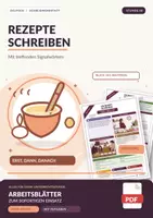 Vorschau - Arbeitsblätter - Vorgangsbeschreibung Rezept: mit Signalwörtern ein Rezept schreiben | Unterrichtsstunde mit Materialtext, Arbeitsblättern und Lösungen | Deutsch Klasse 5/6 - Deckblatt