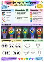 Voorbeeld - Kleurrijke vogel op zwart papier / lesidee tweede leerjaar - Voorblad