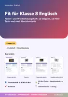 Vorschau - Unterrichtsreihen - Fit für Klasse 8 Englisch | Ferienheft + 2 Abschlusstests | Present perfect, Passive, Reported speech | Englisch Klasse 7/8 | mit Lösungen - Deckblatt
